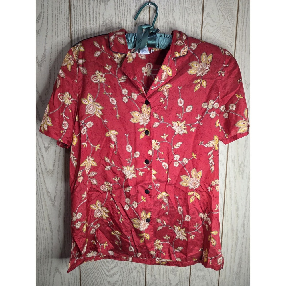Vintage Anna Frank 100% Silk 2pc Set M Red Floral Skirt Blouse Whimsigoth 90s
